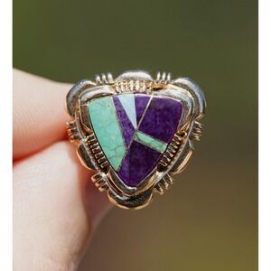 Robert Kelly - Navajo 14k‎ Solid Gold Native Indian Turquoise Sugilite Opal Ring